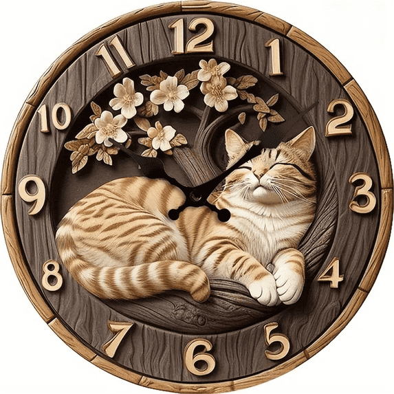 VOCOO 2D Cat Print Round Wall Clock, Silent Non-Ticking Battery Operated Clock 10 inch, Decor for Bathroom, Bedroom, Kitchen, Office School