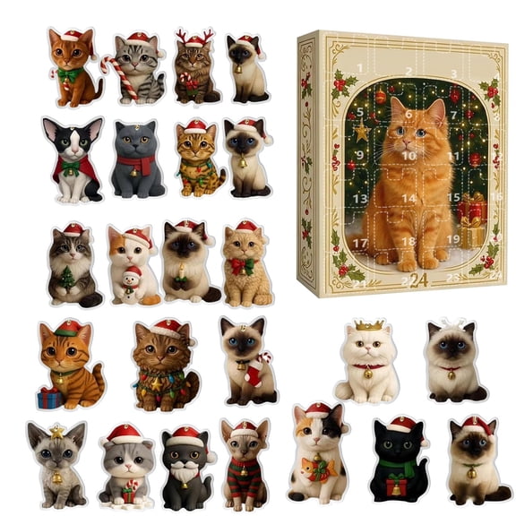 2D Cat-Themed Arrival Calendar with 24 Countdown Calendars Surprise Collectibles, Acrylic Smooth Surface Hanging Patterns Perfect for Holiday Dressing Up, Creative Gifts for Family Friends