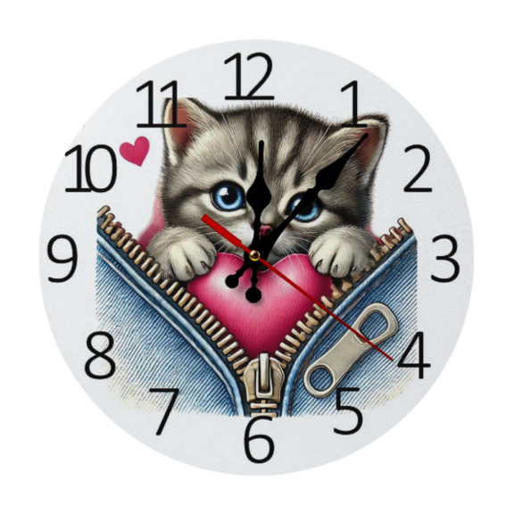 2D Cat in denim zipper wall clock-Bedroom decor-Living room decor-Great Gift Idea for Men-Gifts for Frien.10 Inch (AA Battery Not Included)