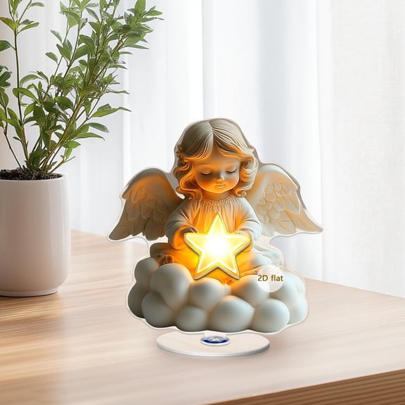 2D Celestial Cherub Valentine Decor with Spinning Crystal Base – Romantic Acrylic Table Centerpiece with Double-Side Print, Weighted Base, Perfect for Weddings, Anniversaries, Holidays B