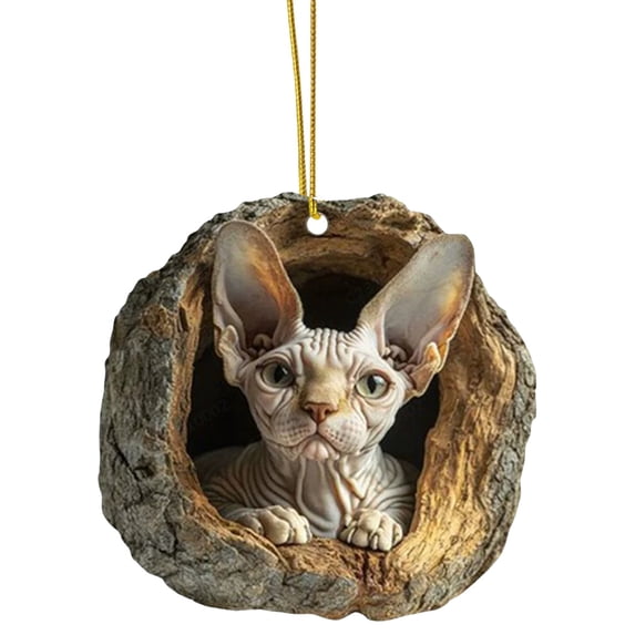 2D Christmas Animal Ornaments ,Cute Woodland Forest Wildlife Ornaments Funny Hanging Animal Tree Ornaments for Xmas Tree Decorations Fall Holiday Party Decor(Cat)
