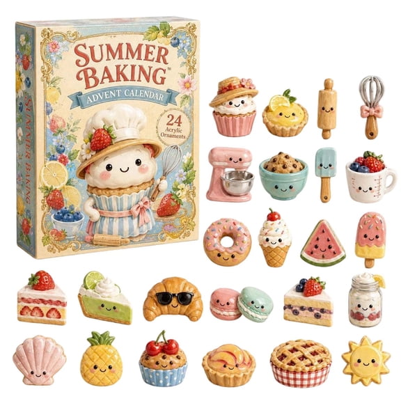 2D Christmas Baking Advent Calendar,24‑Piece Acrylic Mini Food Ornament Countdown Box,For Holiday Gifting Desktop Display Party Interactive Game