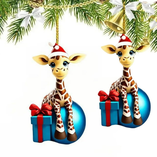 2D Christmas Cartoon Giraffe Christmas Tree Hanging Decorations