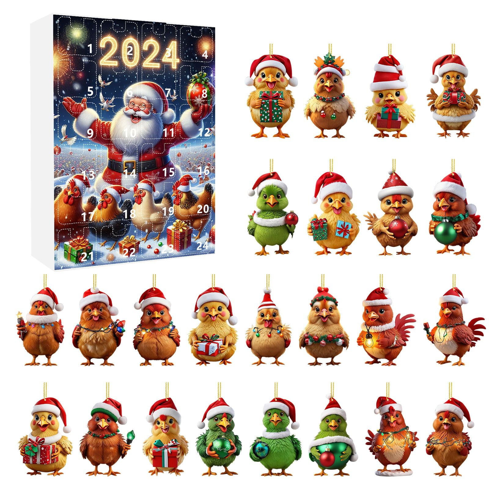 2D Christmas Chicken Home Ornaments 2024 Days until Christmas Countdown