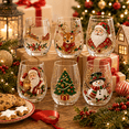 thumbnail image 1 of 2D Christmas Glass Cup, 6-Style Holiday Printed Glassware with Santa Reindeer Snowman Christmas Tree Artwork, Decorative Drink Cup for Winter Home, Parties and Gifts, 1 of 8