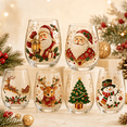 thumbnail image 1 of 2D Christmas Glass Cup, Festive Printed Holiday Drinkware with Santa Snowman Reindeer or Christmas Tree, Clear Glass for Winter Parties, Dinner Tables and Christmas Gifts, 1 of 8