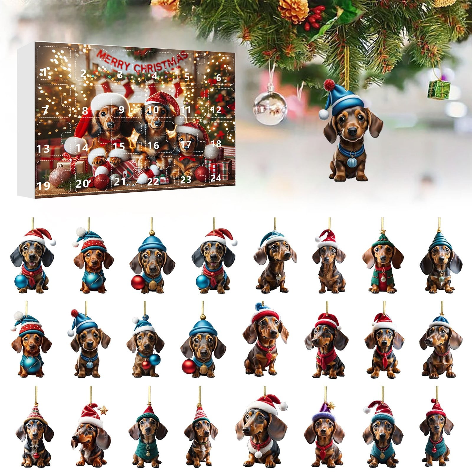 2D Christmas Home Dog Ornaments With Santa Hats 2024 Christmas Holiday