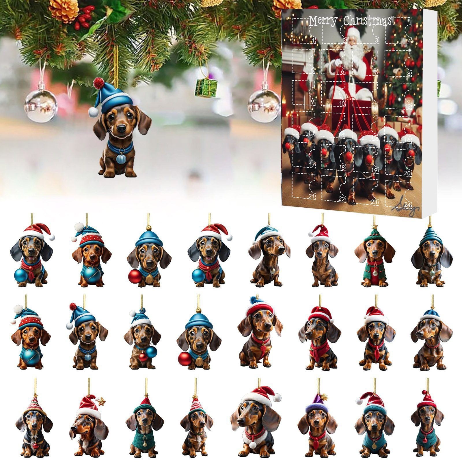 2D Christmas Home Ornaments Dog 2024 Christmas Holiday Advent Calendar
