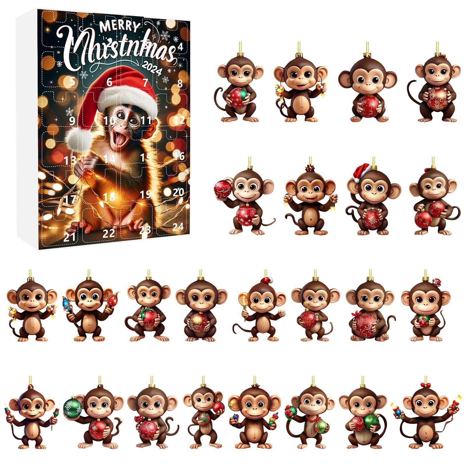 2D Christmas Monkey Ornaments 2024 Christmas Holiday Advent Calendar