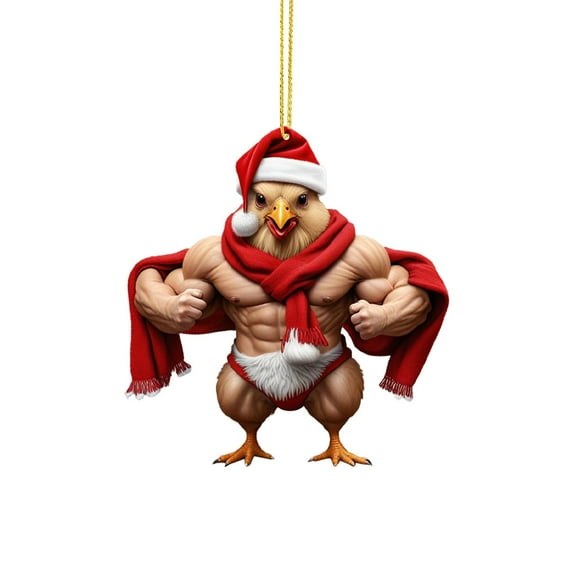 2D Christmas Muscle Chicken Pendant Decoration - Unique Double Printed Holiday Acrylic Ornament for Tree - and Whimsical Christmas for Celebrations
