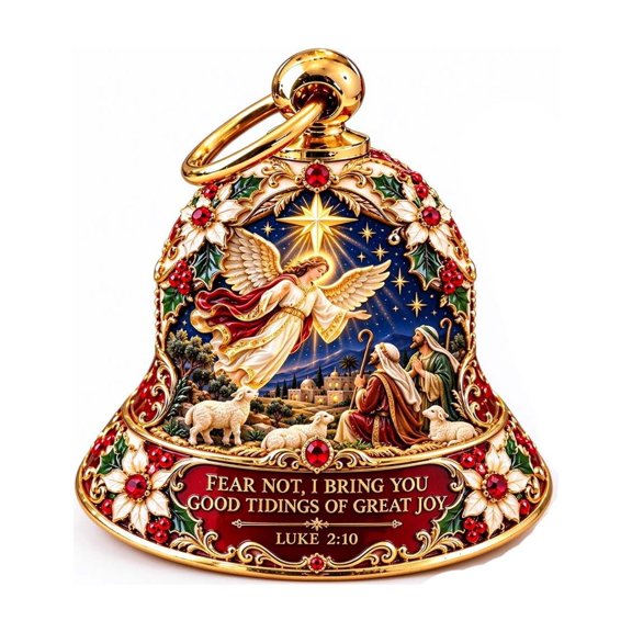 2D Christmas Nativity Series Ornaments, Angel and Shepherds Acrylic Bell Hanging Ornament with Luke 2:10, Religious Xmas Tree Decor, Holiday Keepsake Gift