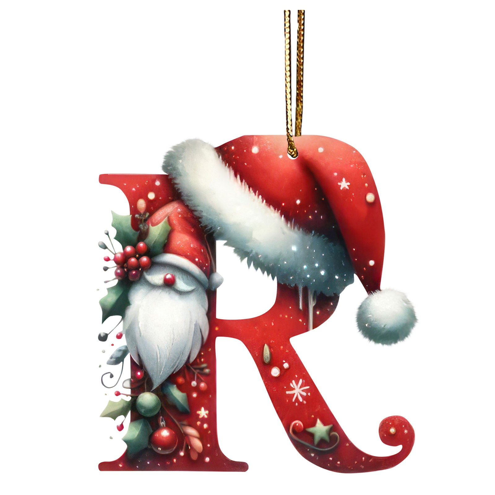 2D Christmas Ornament Personalized Letter R Shape With Santa Claus Hat ...