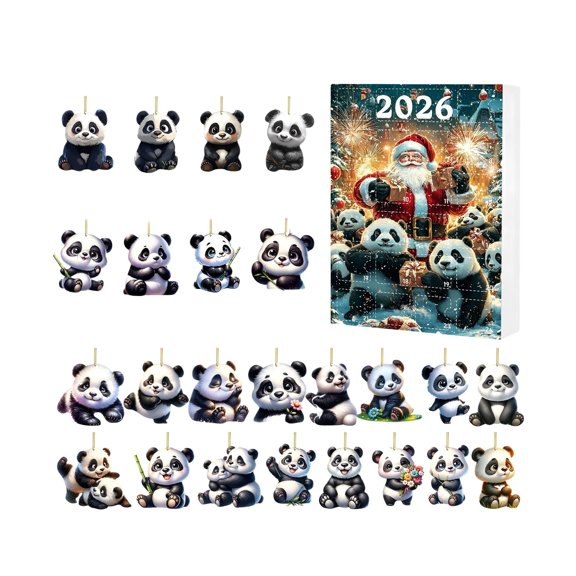 2D Christmas Panda Advent Calendar 24-Day Countdown Blind Box with Acrylic Panda Hanging Ornaments for Xmas Tree Home Decor(Orange-27x19x3.5cm)