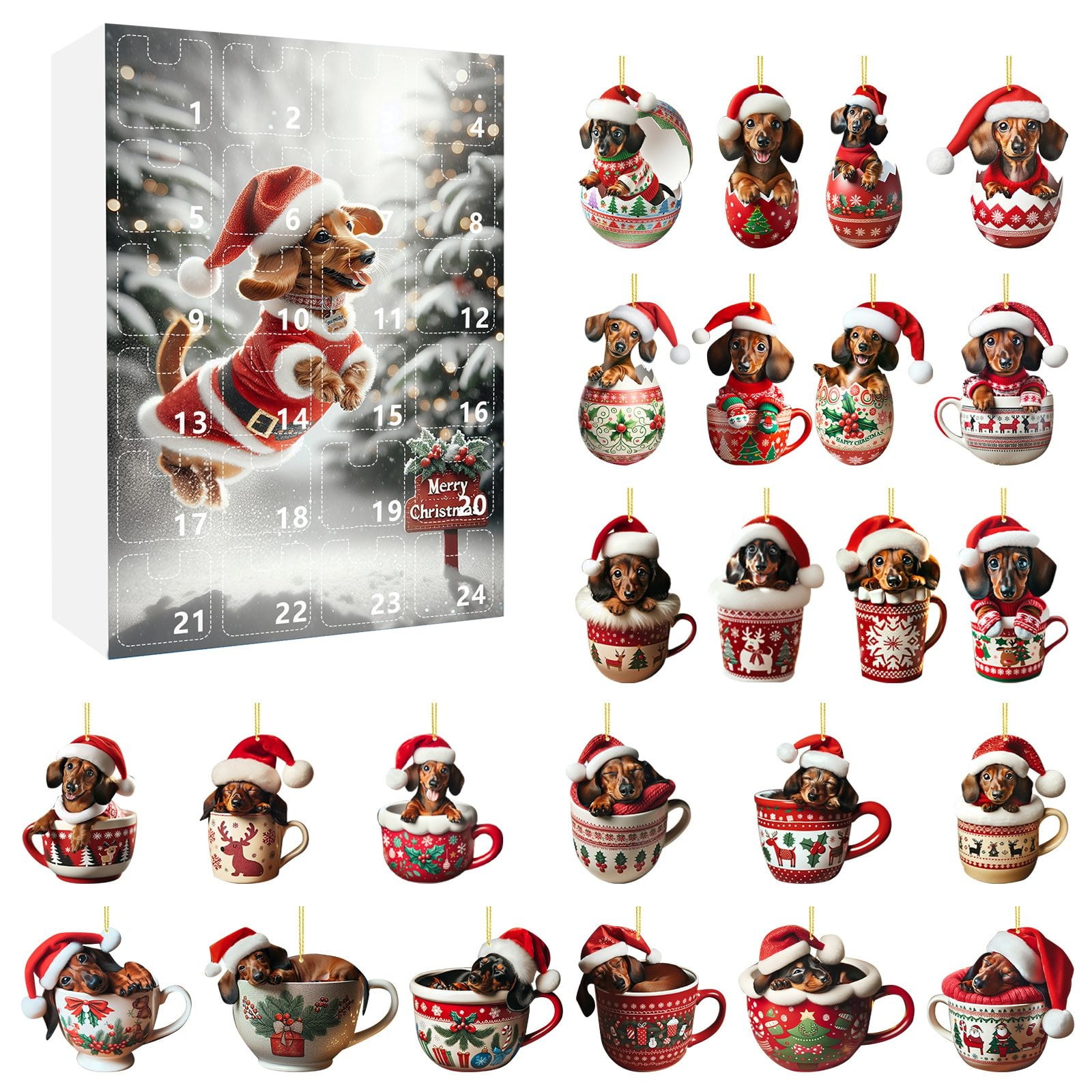 2D Christmas Sausage Dog Home Ornaments 2024 Visual Schedule Board for