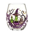 thumbnail image 1 of 2D Clear Thick Glass Tumbler with Glitter Witch Hat Magic Potion Owl Crescent Moon Pattern, Gothic Halloween Drinking Cup for Home Bar Party Decor Gift 10.7x6.9cm, 1 of 6