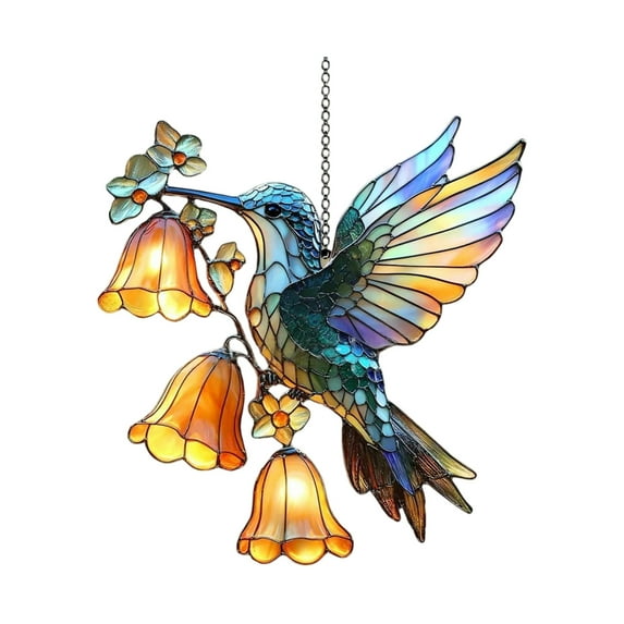 2D Color Light Catcher Hummingbird Flower Acrylic Imitation Color Iron Catcher Acrylic Window Decoration Window Hanging Gift, Garden Decor