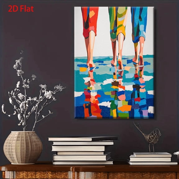 2D Colorful Character Walking Decorative Painting, Art, Canvas, Room Decor, Wall Art, Wall Decor, Artwork, Canvas Pictures, Whimsical Decor, Art Work, Canvas Frame, Wall Mural