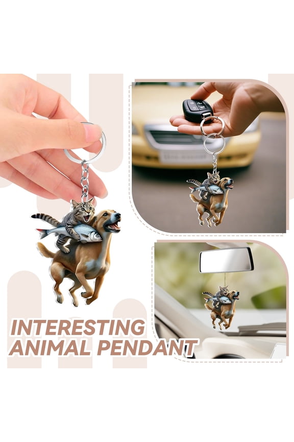 2D Cute Car Rearview Mirror Pendant,Acrylic Animal Charm for Keychain,Bag,Cartoon Cat Dog Fish Design