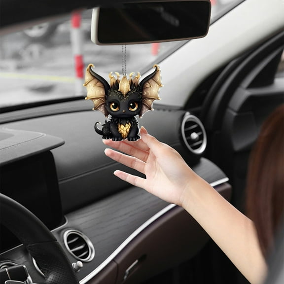 2D Cute Cartoon Black Dragon Acrylic Pendant Rearview Mirror Keychain Car Accessories, Clear Printing Exquisite Craftsmanship Wear-Resistant Sturdy Reliable Reusable, Suitable