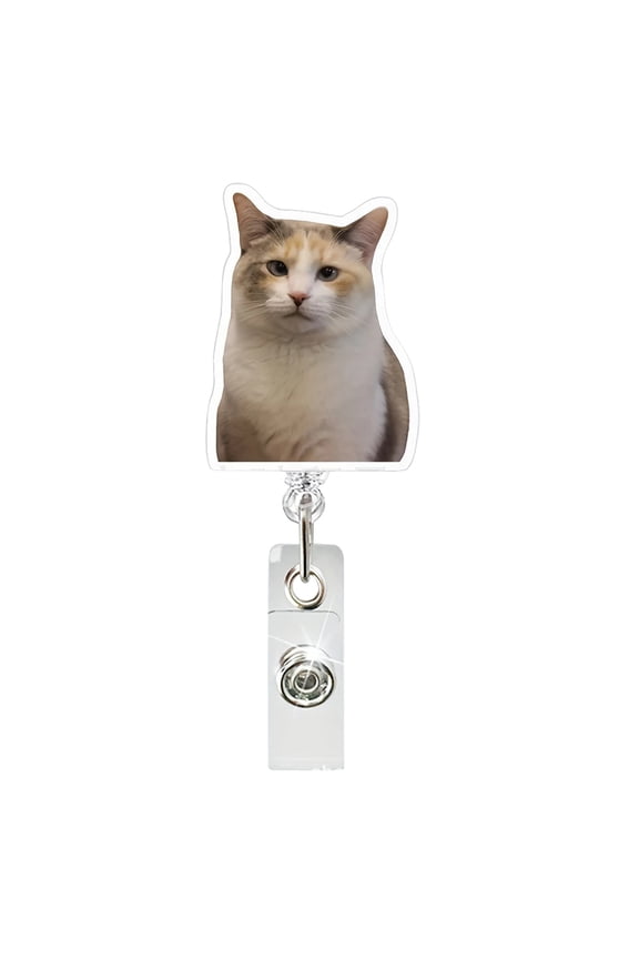 2D Cute Cat Acrylic Badge Reel Retractable ID Card Holder Clip with Expressive Face Design for Work Events Lanyard Accessories Office Security Card Pull Stretchy Keychain