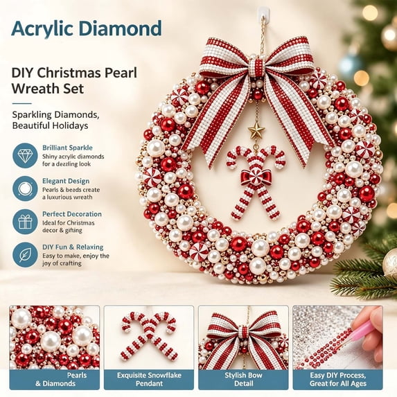 2D DIY Christmas Pearl Wreath Making Kit Craft Decoration Set 7.87x7.87in