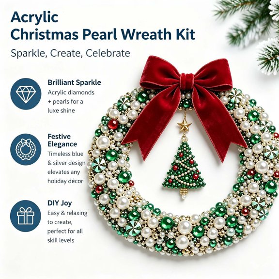 2D DIY Christmas Pearl Wreath Making Kit Craft Decoration Set 7.87x7.87in