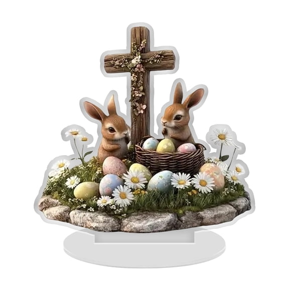 2D Decorative Resin Easter Tree Centerpiece with Hanging Egg Ornaments and Rabbit Figurines for Home Tabletop Display