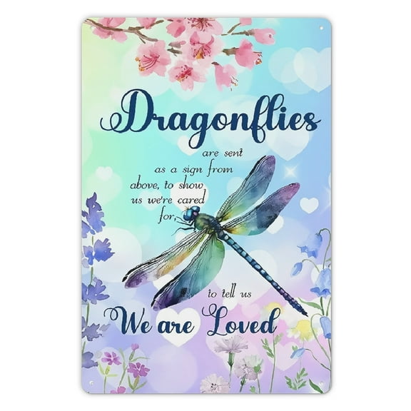 2D Door Banner 1pc Inspirational Dragonfly Memorial Metal Sign, 12x8inch, Waterproof, Commemorative Cemetery Grave Sign, Buffalo Plaid Outdoor Home Yard Decor
