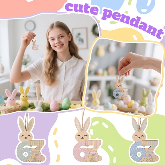 2D Easter Bunny, Wooden Hanging Ornament, Funny Numerical Art, Easter Crafts Supplies - 2D Flat Style, Cute Bunny Shapes, Playful Number Patterns - For Easter Themed Home Office