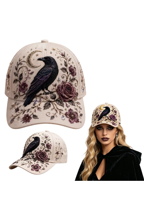2D Embroidered Baseball Cap for Women, Adjustable Cotton Hat with Witch, Ghost, Pumpkin & Bat Design(b)