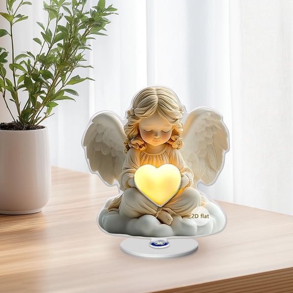 2D Eternal Angel Acrylic Decor with 360° Rotating Base, Star & Heart LED Light Angel Figurine for Home Desk Gift Decor