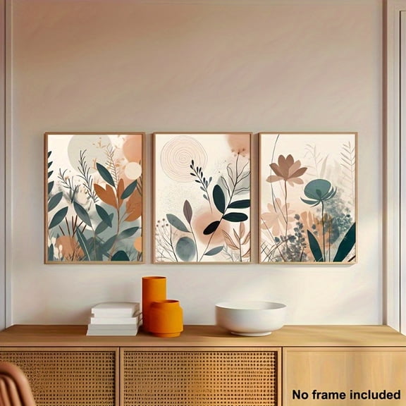 2D for FIAT, 3pcs, Frameless Canvas Art, Bohemian Floral Wall Decor, Bohemian Flower Poster, Neutral Minimalist Print, Medieval Modern Digital Art Prints, Set of 3 Unframed Wall Art, Wall Decoration