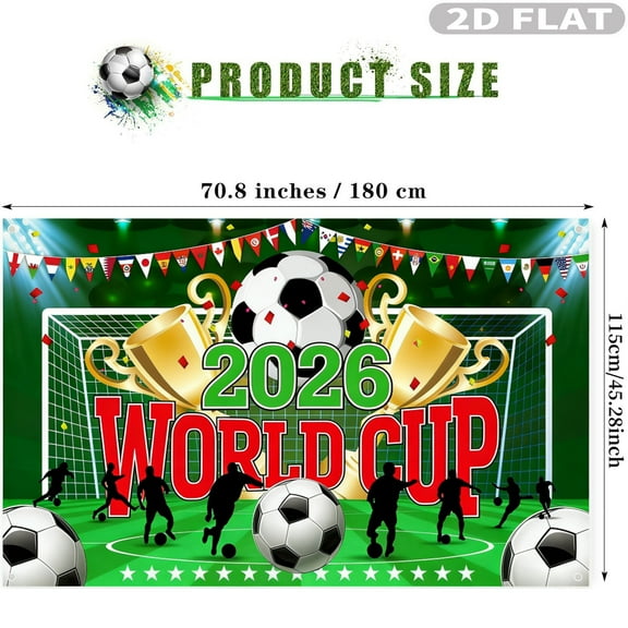 2D FLAT 1pc 2026 World Cup and Happy Birthday Flag, Soccer Party Polyester Backdrop Football Sports Themed Party Decoration Soccer Banner, Wall Hanging Decor Party Photo booth Props for Soccer Fans