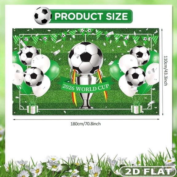 2D FLAT 1pc 2026 World Cup Party Banner , 2026 World Cup Banner & Soccer Themed Happy Birthday Banner for Male - 110x180cm Large Sport Themed Birthday Banner for Football Parties Backdrop