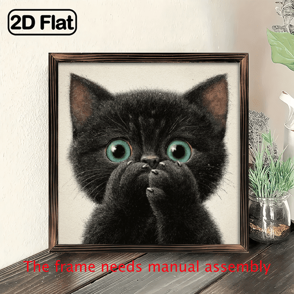 2D FLAT Framed 8X8inch cat bathroom decor black cat decor black cat wall art cat bathroom wall art black cat art black cat wall decor funny bathroom wall art wall art.