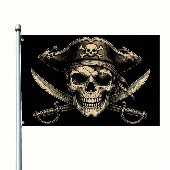 2D FLAT PRINTING, Pirate Skull Crossbones Flag - Black with White Design, Perfect for Halloween, Gardens, Clubs, Concerts, Bars, Dorms, Living Rooms, Bedroom Decor - No Electricity Needed, 2D Flat