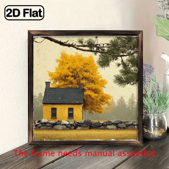 2D FLAT Wall Pediments1pc Vintage Farmhouse House Wooden Framed Sign - Rustic Wall Art with Autumn Tree Seasonal Charm, Perfect for Home, Office Decor, or Holiday Gift, Office Wall Ar