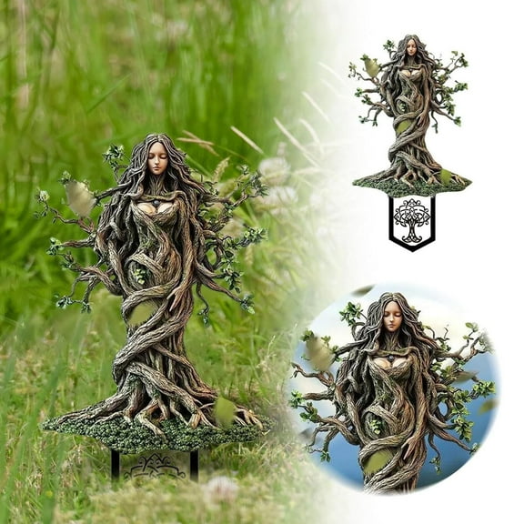 2D Fairy Garden Stakes Flat Decor, Elf Garden Stakes Decorative, Acrylic Flower Pot Stake Garden Ground Insert Fairy Tree Man Elf Statue Ornaments for Pot Plants Yard Lawn Decor 6.7*11.8IN