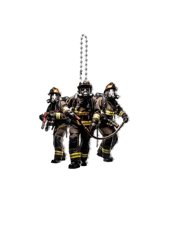 2D Firefighter Acrylic Hanging Ornament Fireman Pendant Keychain with Random Chain for Home Car Bag Decor Gift