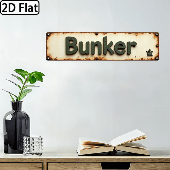 2D Flat, 1 Bunker Wall Sign 16x4 Inches - Industrial Style Vintage Metal Hanging Decor, Suitable for Man Caves, Garages, Basements, Tactical Survival Spaces Doorway Dcor, Indoor Use, High-Quality