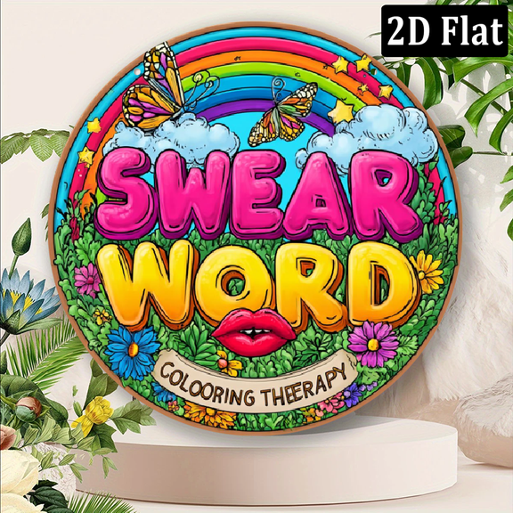 , 1 Pack Swear Word Coloring Metal Art - 8x8 Inch Adult Humor Wall Decor - Stress Relief Coloring Book Panel for Home Office, Therapy Rooms & Man Caves - No Power Needed Creative Therapy