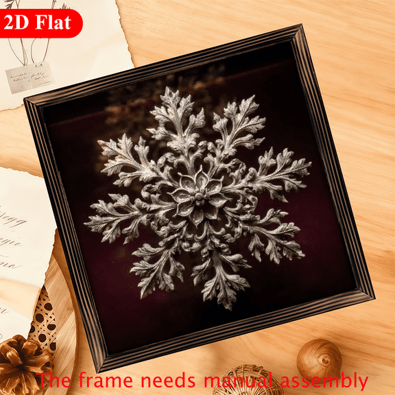 2D Flat, 1 Pc Wood Frame Sign, Vintage Gold Snowflake Print, Christmas Decor Wall Art Painting, Ideal Gift for Living Room Bedroom Hallway Wall Decor Room Decoration, Ready to Hang 12x12 Inch
