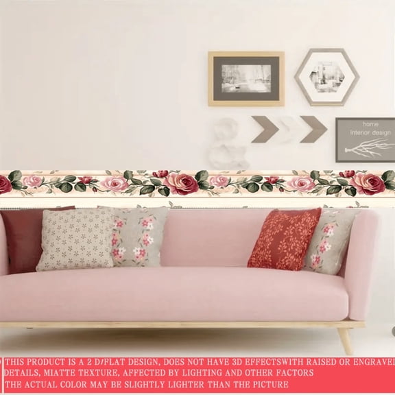 2D/Flat, 1 piece of simple art pattern self-adhesive waistline wall sticker wallpaper, Nordic fashion style border sticker, peelable and pastable wall border decorative strip, skirting board renovati