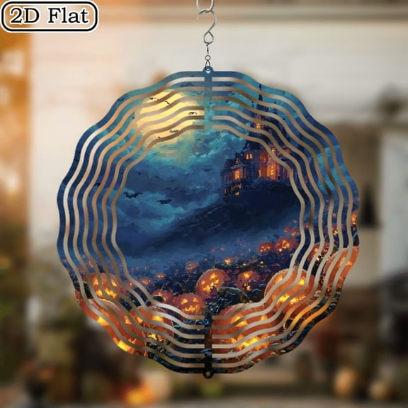 2D Flat, 10-Inch Double-Sided Wind Chime with Haunted Castle Design - Vibrant Halloween Decor, No Electricity Needed, Perfect for Spooky Parties Home Decoration, Halloween Decorations 10*10in