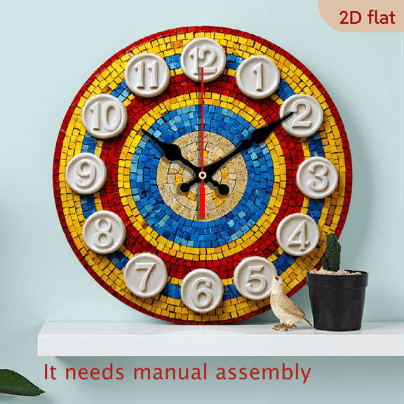 2D Flat 10Inch Colorful Mosaic Art Wooden Wall Clock, Silent Round Clock - an Ideal Decoration for Bedrooms, Living Rooms, Offices, Kitchens, And Bathrooms - (Excluding AA Batteries) Halloween A