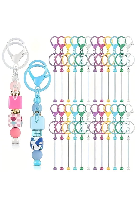 2D Flat, 11pcs Bulk Cute Beaded Keychain Craft Kit with Lobster Clasp & Ring - Pastel & Multicolor DIY Blank Beads with Heart, Flower, Star,2 Rainbow Charms for Backpacks, Christmas Gifts, Party