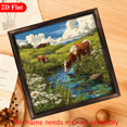 thumbnail image 1 of 2D Flat 12x12 Inch Rustic Farmhouse Wooden Wall Art - Countryside Cow by the River Scene with Frame, No Electricity Needed, Perfect for Bathroom, Garden, Coffee Shop, Office Decor Holiday Gifts, C, 1 of 7