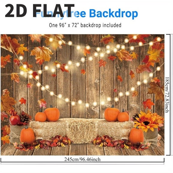 2D Flat 150x210cm Funny Tree Fall Pumpkin Photography Backdrop - Autumn Harvest Hay Leaves & Sunflower Maple Youngsters Shower Banner, Durable Polyester Fiber, Perfect for Thanksgiving, Fall Decor