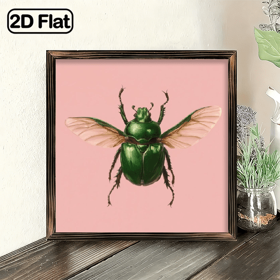 2D Flat, 1Pc Frame Sign Stag Beetle, spreading wings, realistic insect art style Wall Art Paintings Ideal Gift For Living Room Bedroom Corridor Wall Decor Room Decoration Ready to Hang 8x8inch