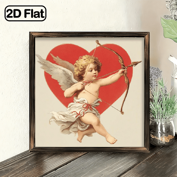 2D Flat, 1Pc Frame Sign Valentine's Day Gift Cupid, Heart-shaped Background, Classical Romanticism Style Wall Art Paintings Ideal Gift For Living Room Bedroom Corridor Wall Decor Room Decoration